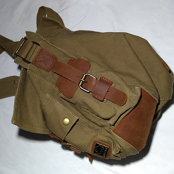 NEW S.C.Cotton Super Spacious Army Green Tan Canvas Leather Trim Messenger Bag - Picture 4 of 16